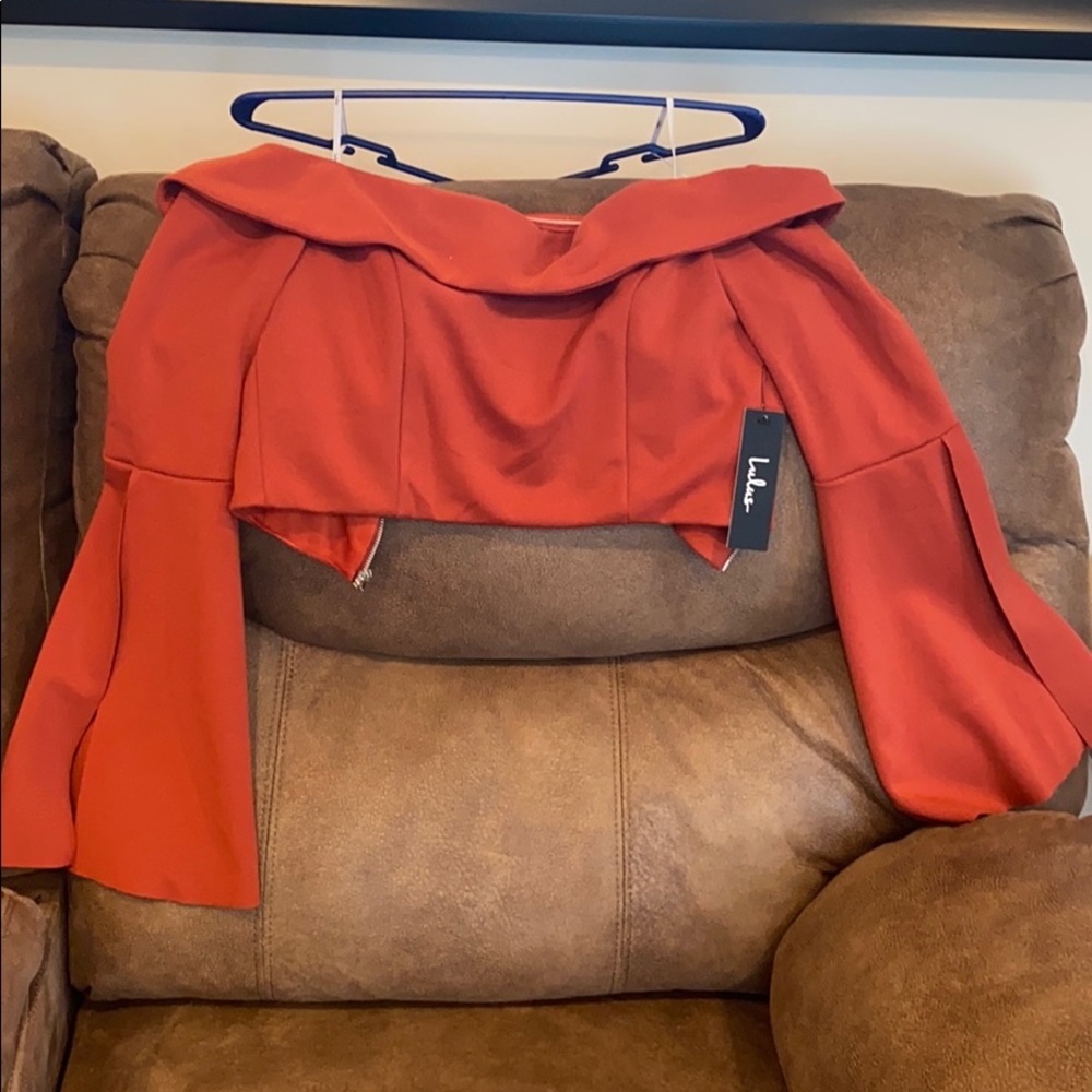 Lulus Burnt Orange Bell Sleeve Crop Top